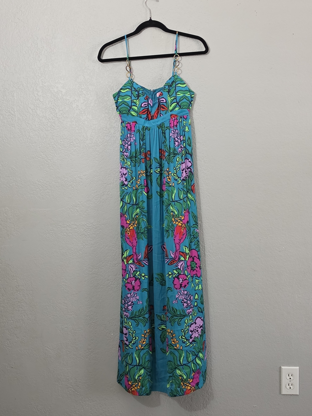 Lilly Pulitzer Joanna Maxi Dress Turquoise "Shake Your Tail Feathers" Womens 2 - Picture 3 of 15